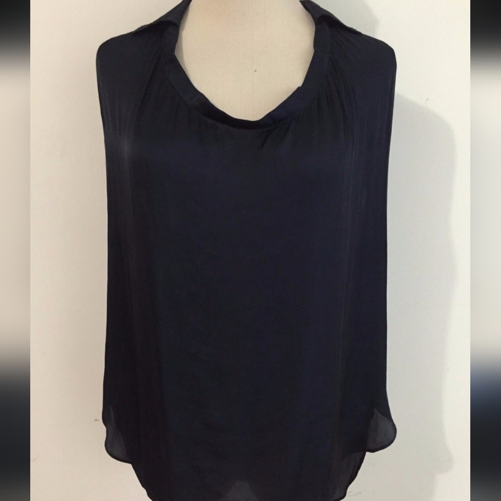 Vince Midnight Blue Collared U-Neckline Women's Blouse Size 6
